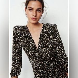 Ba&sh Erika Twist Front Dress Black & Cream Abstract Print Size 1 Small